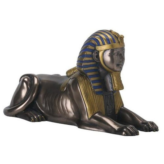 Large Egyptian Sphinx Statue finished in Bronze color with blue highlights