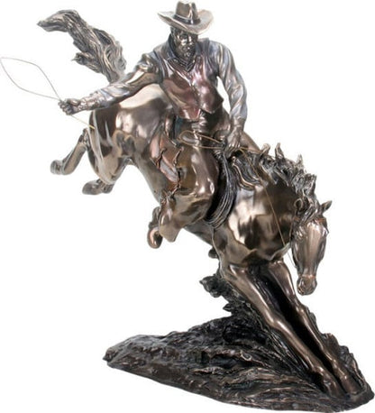 Cowboy Riding on Horse Sculpture Large Brunco Western Figurine