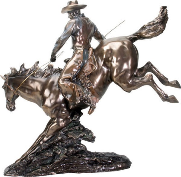 Cowboy Riding on Horse Sculpture Large Side View of Figurine
