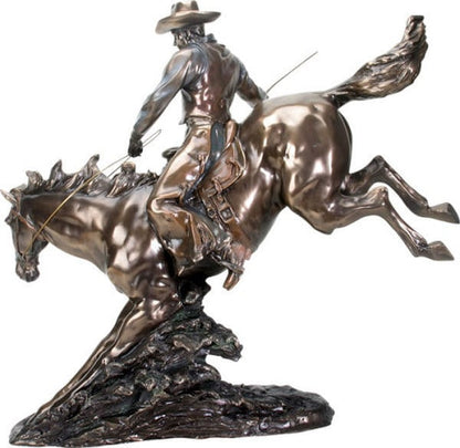 Cowboy Riding on Horse Sculpture Large Side View of Figurine