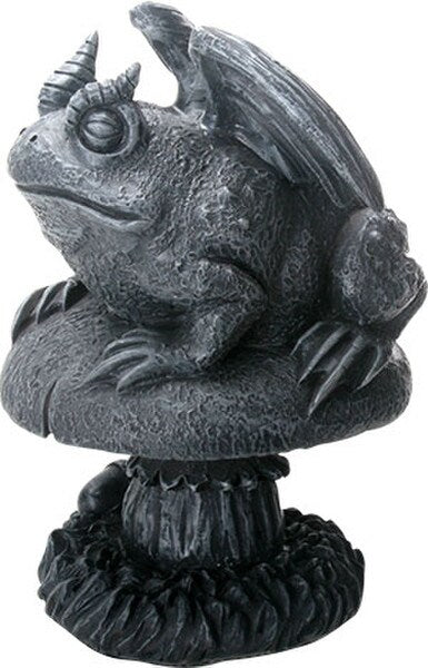 Sculpture of frog toad Gargoyle Statue sitting on Mushroom Figurine