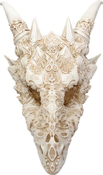 Dragon Head Skull Statue Filigree Design Ornate Sculpture Horns