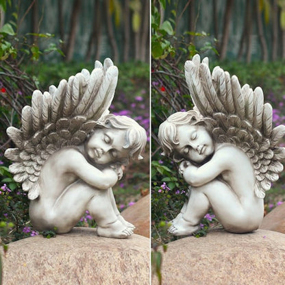 Memorial Angels Sleeping Garden Pair of Sculptures Outdoor Statues