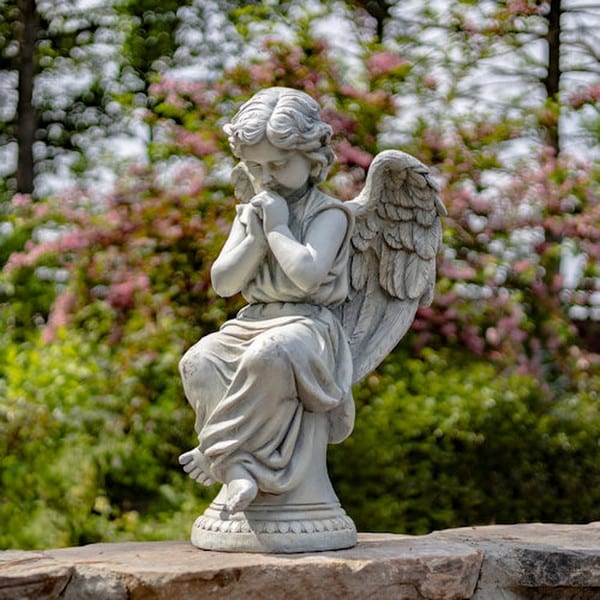Angel Praying on Pillar Garden Statue 28" H