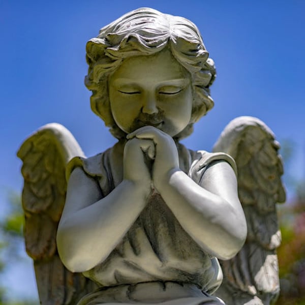 Angel Praying on Pillar Garden Statue 28" H