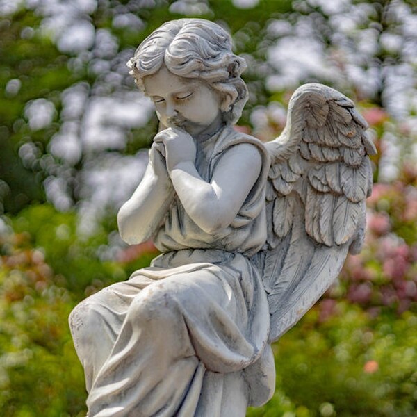 Angel Praying on Pillar Garden Statue 28" H