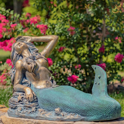 Mermaid Reclining on Rock Sculpture