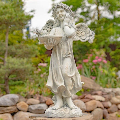 Angel with Dish Statue Antique White 39" H