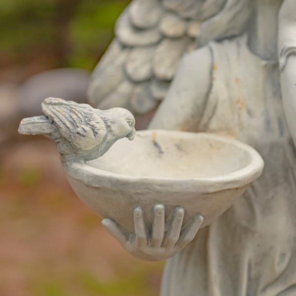Angel with Dish Statue Antique White 39" H