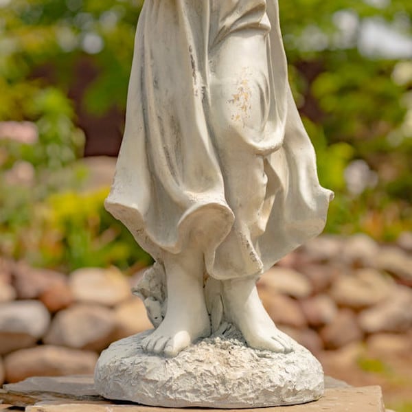 Angel with Dish Statue Antique White 39" H