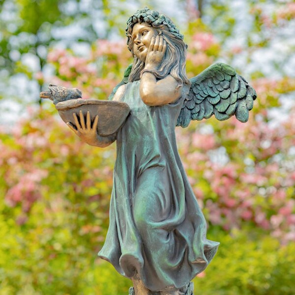 Angel With Dish Garden Statue Birdfeeder 39" H