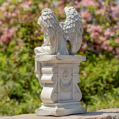 Angel sitting on Pillar Memorial Sculpture 30" H
