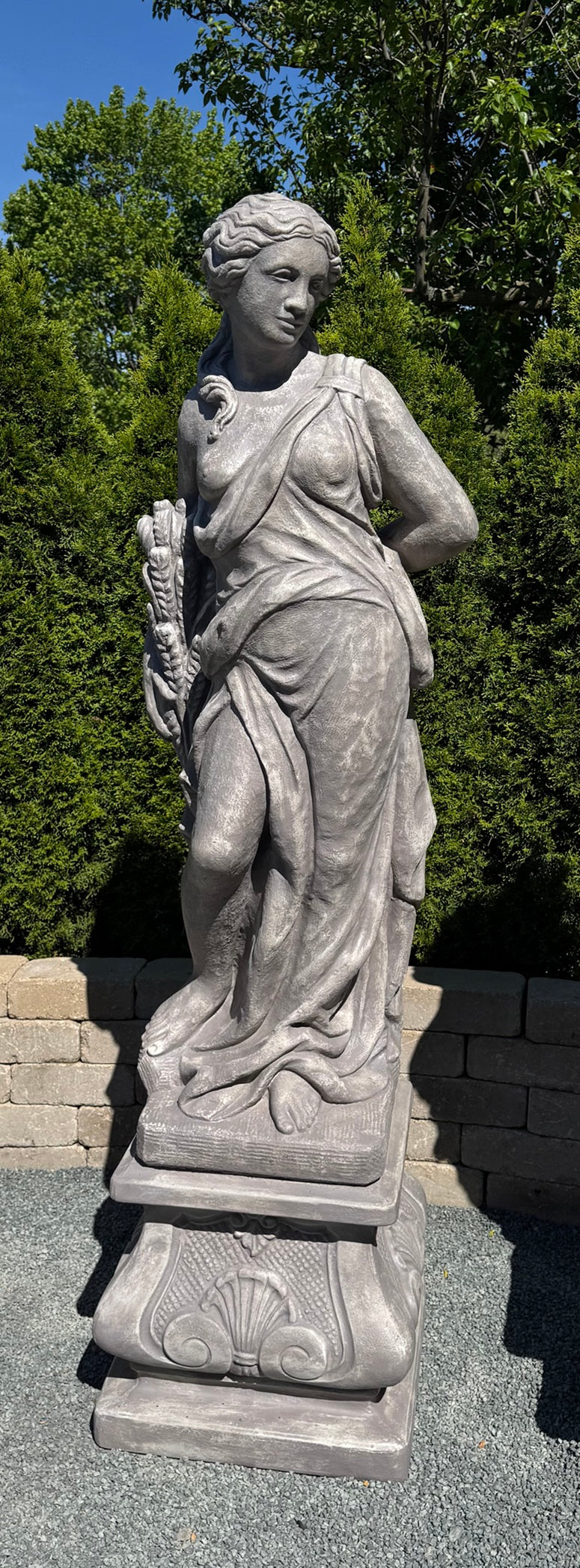 Fall Autumn Goddess Statue on Italian Pedestal