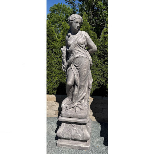 Harvest Goddess Statue on Italian Pedestal Life Size Woman on base