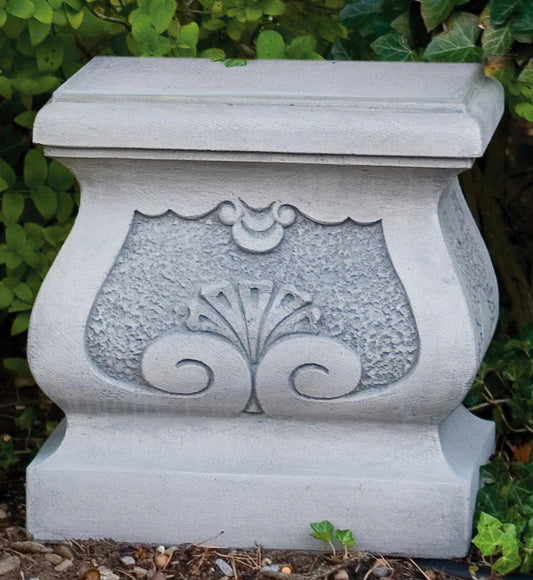 20 inch fancy square pedestal cast stone base with scroll design for statues