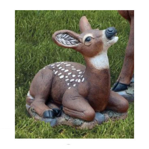 Fawn Laydown Deer Head Up Statue