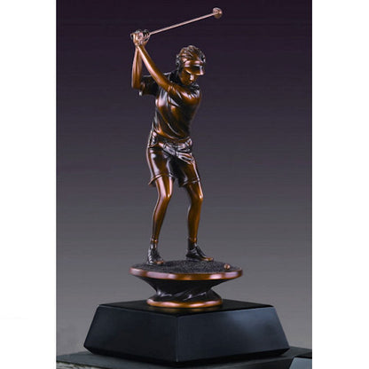 Female Golfer Girl Statue Lady Woman Sculpture Add Brass Award Figurine