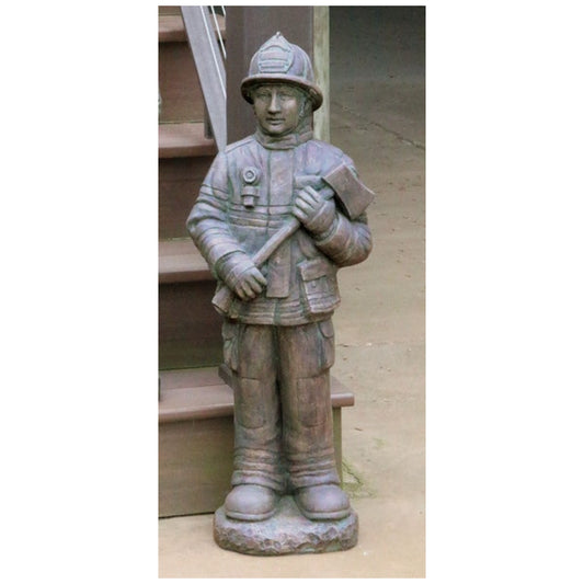 Fire Fighter Holding Axe Garden Statue Cement Statuary Hero Fireman
