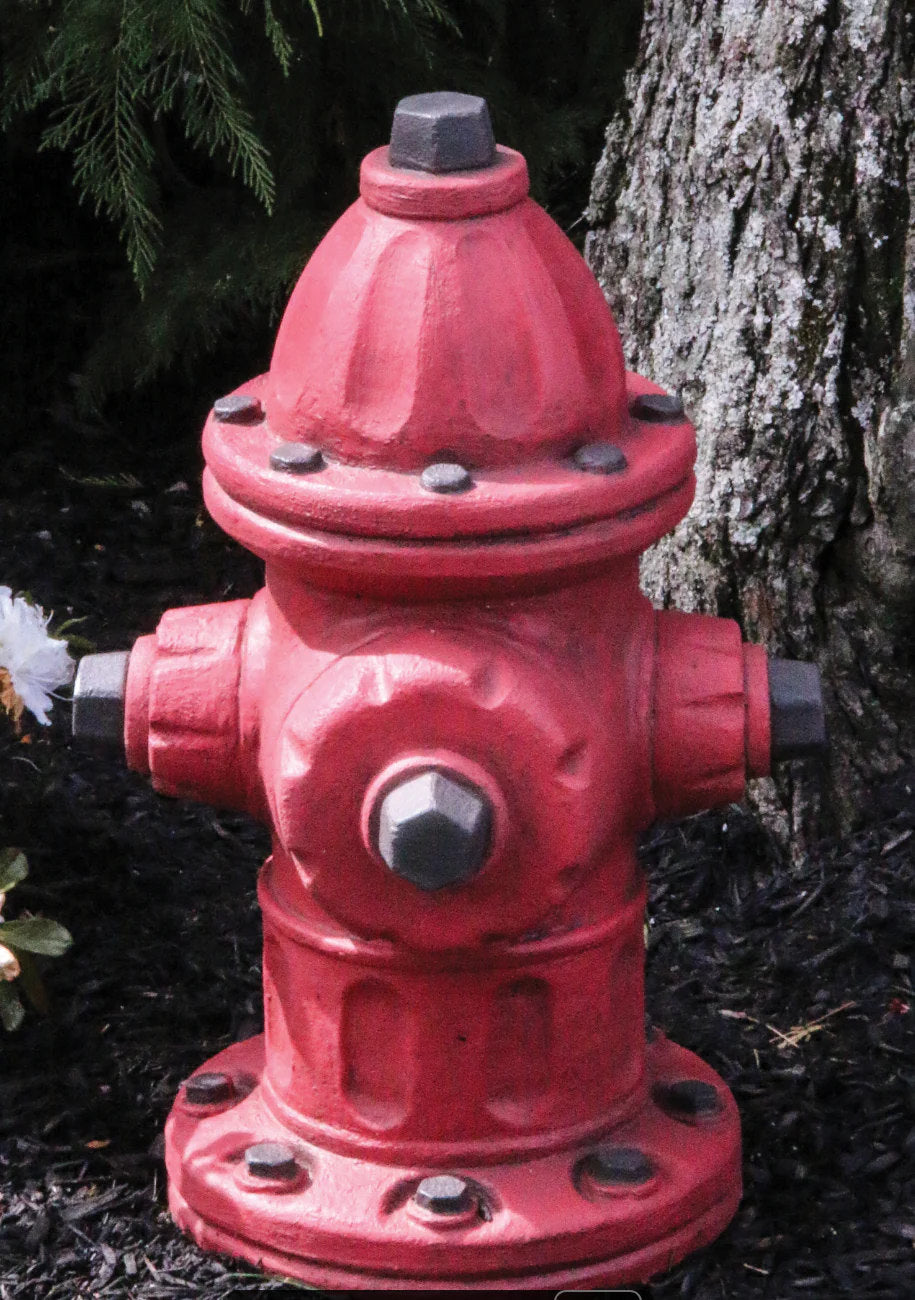 Red fire hydrant garden statue with realistic bolt details outdoor decoration dog parks
