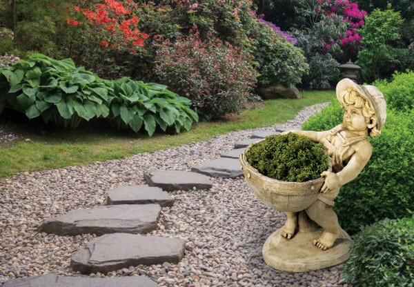 Flower Boy Planter Sculptural Urn Vase Cement Statuary Old Fashion
