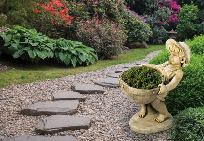 Flower Boy Planter Sculptural Urn Vase Cement Statuary Old Fashion