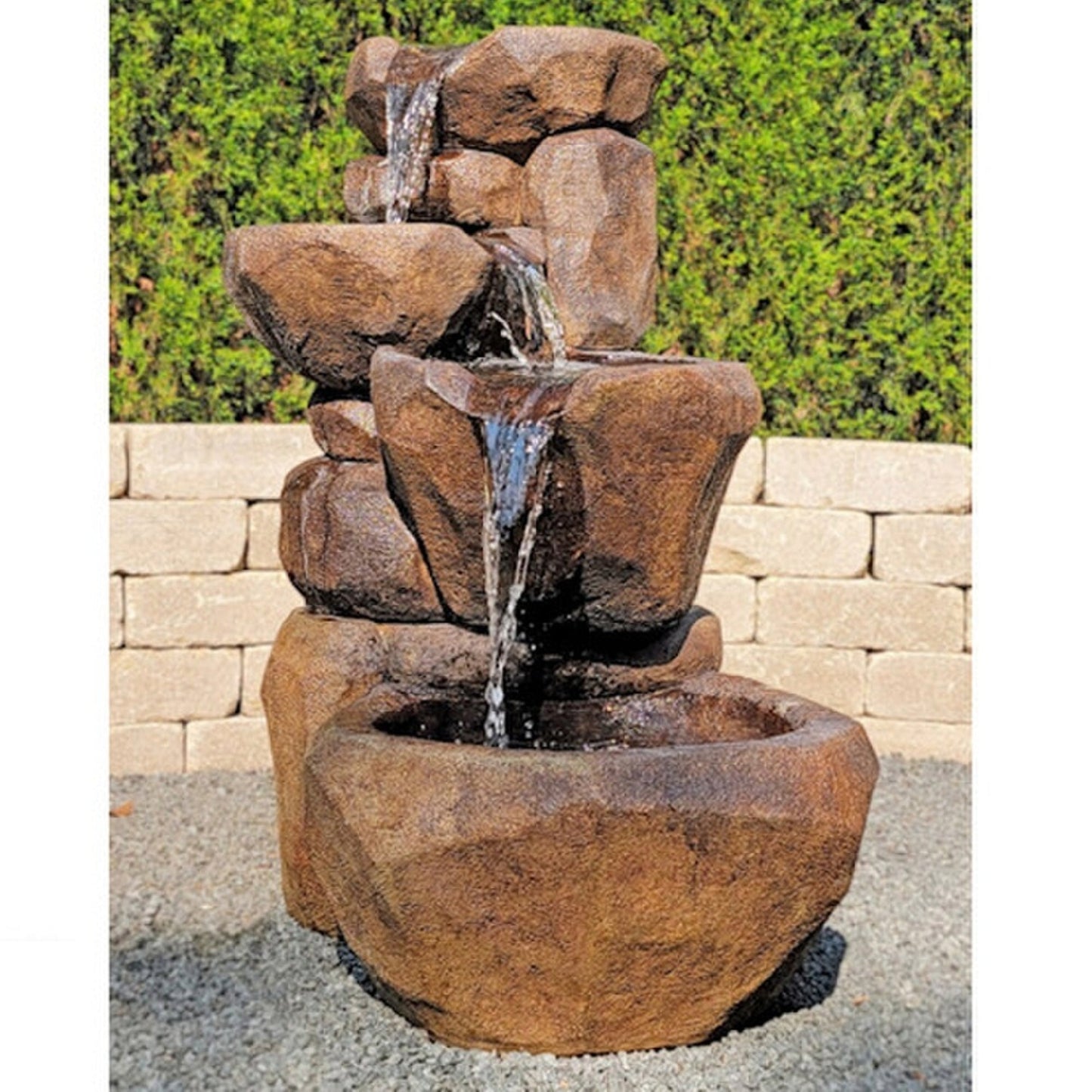 Flowing Canyon Fountain Cast Stone Granite Falls with light