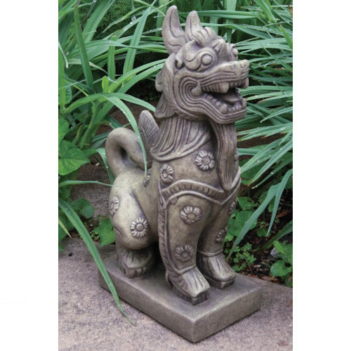 Foo Dog Sculpture with Floral Accents Garden Statue