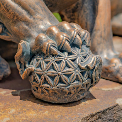 Close up of one ball of the pair Foo Dogs Sentinels Statues Fu Lions Sculptures
