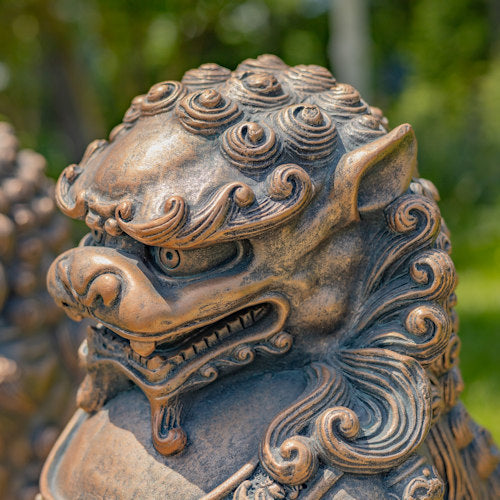 Side view of face Foo Dogs Sentinels Statues Fu Lions Sculptures Asian Decorative