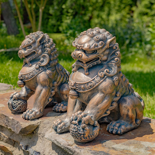 Foo Dogs Sentinels Statues Fu Lions Sculptures side view
