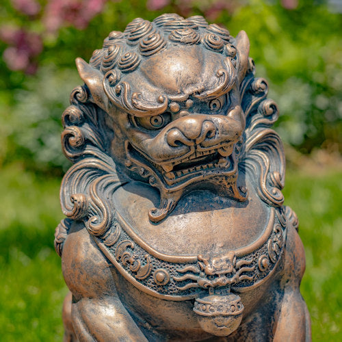 Close up of face Foo Dogs Sentinels Statues Fu Lions Sculptures