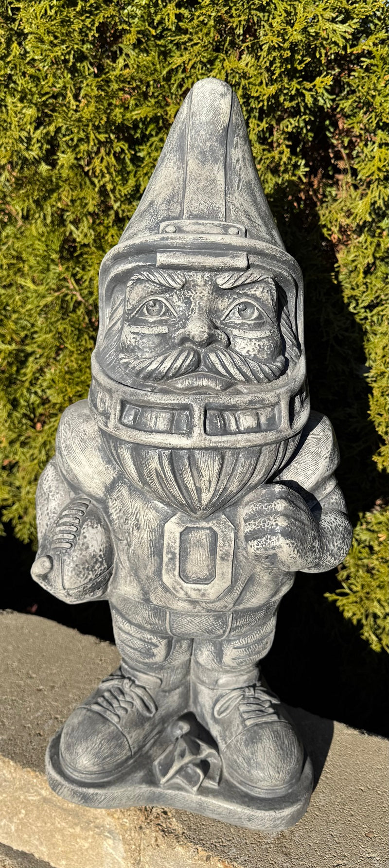 Football Garden Elf looking Gnome poised and ready to toss the pigskin statue