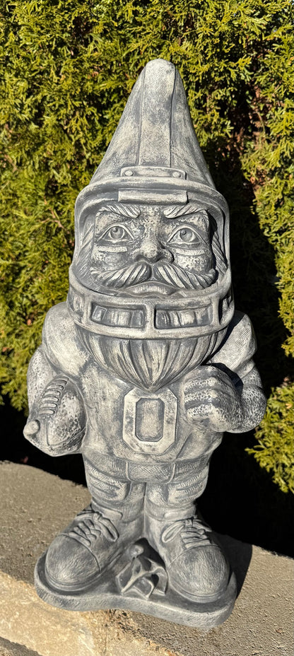Football Garden Elf looking Gnome poised and ready to toss the pigskin statue