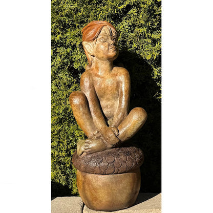 Forest Fairy Boy Garden Statue – Child of the Forest Sitting on Acorn base