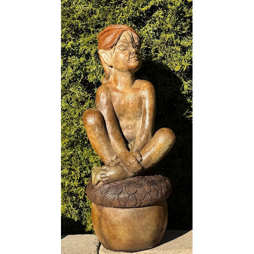 Forest Fairy Boy Garden Statue – Child of the Forest Sitting on Acorn base