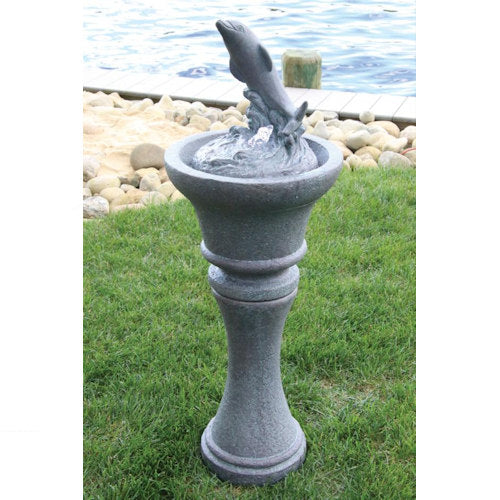 Fountainette Dolphin with Light Riding Wave Leaping from Water Cement Sculptural