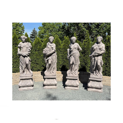Four Seasons Goddess Garden Statue Set on Pedestals Estate Life-size Sculptures Stone