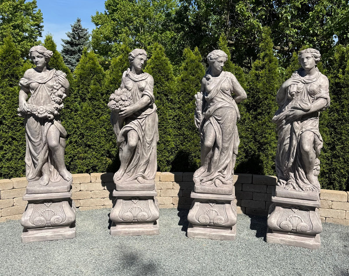 Four Seasons Goddess life-size garden statue set on bases fall summer winter spring