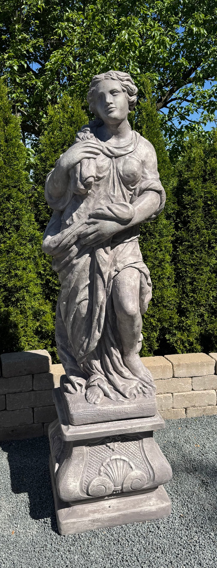 Winter Goddess Life-Size Garden Statue on Italian Pedestal cast stone 