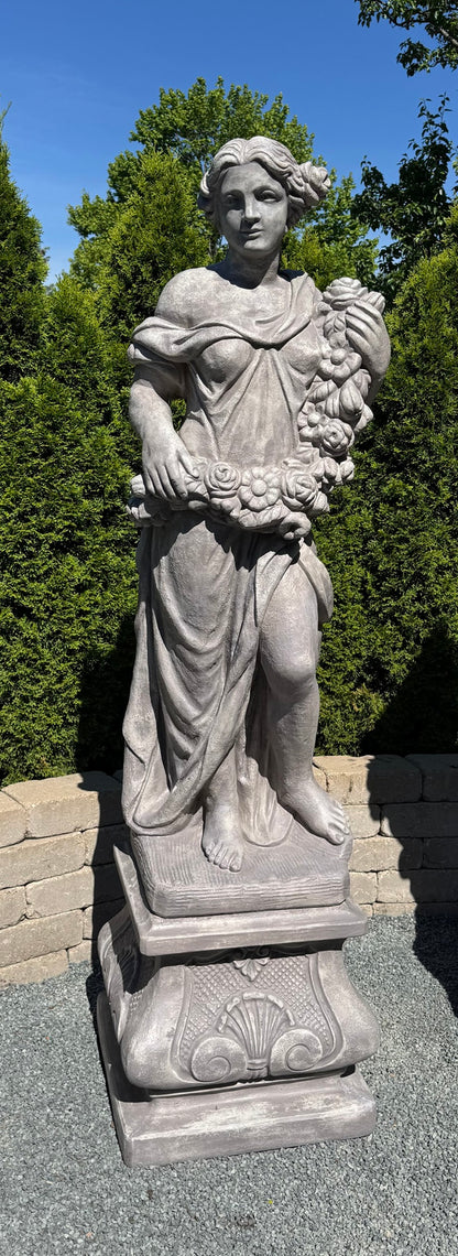 Estate Goddess Winter Life-Size Garden Statue on Italian Pedestal