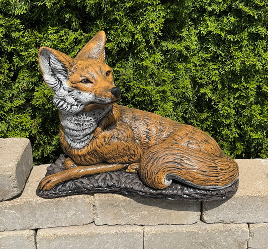 Fox Sculpture Cement Garden Statue - Hand Painted