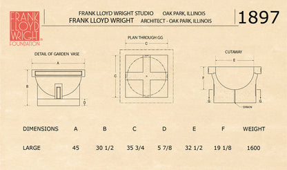 Blueprint of measurements of the Frank Lloyd Wright Oak Park Studio Architectural Vase