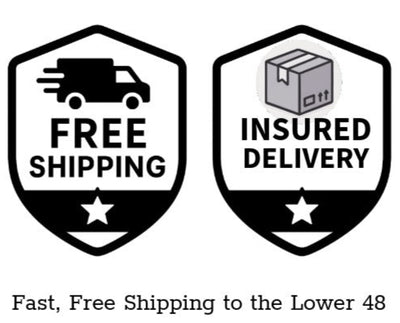 Two icons indicating 'Free Shipping' and 'Insured Delivery' on a white background.