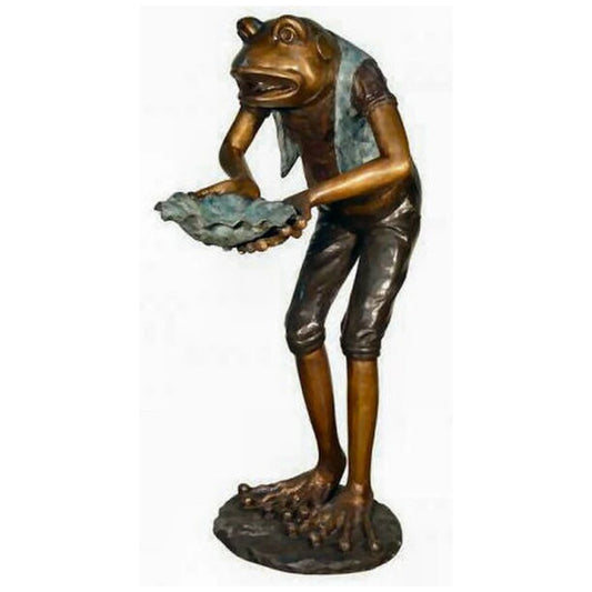 Frog Holding Shell Piped Water Feature Bronze Statue