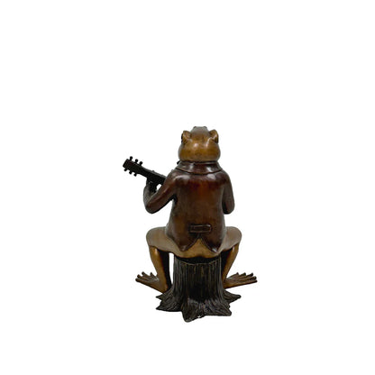 Back view of statue Frog Playing Guitar Bronze Sculpture