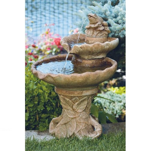 Frog two tiered Leaf Fountain Garden Cement Lily Pad Bowls Spilling Made in America