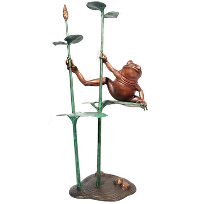Frog on Reeds Bronze Water Feature Sculpture Pond Statue Spouting Water