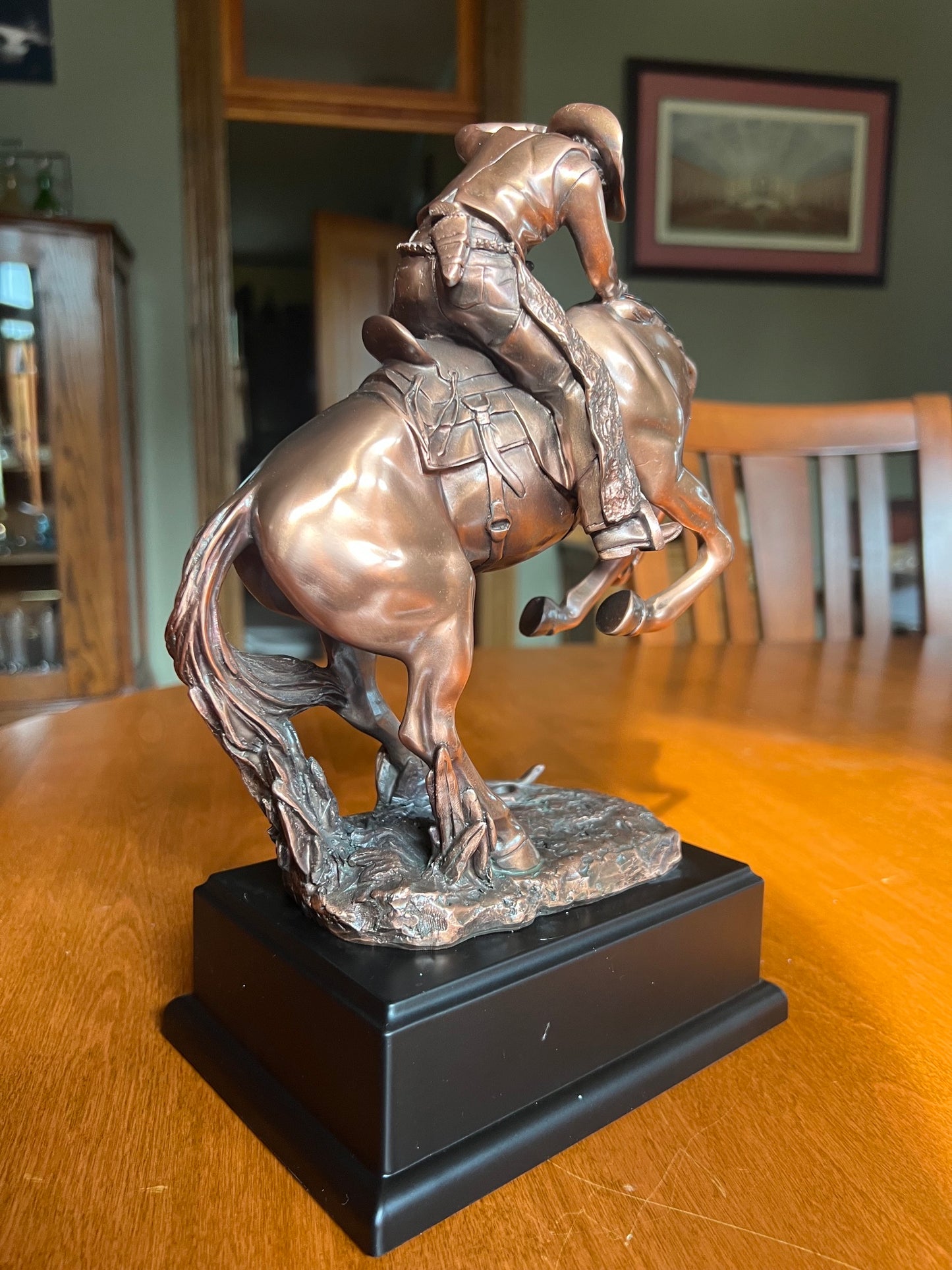 Frontier Fury Cowboy & Stallion Sculpture side view of statue great for awards