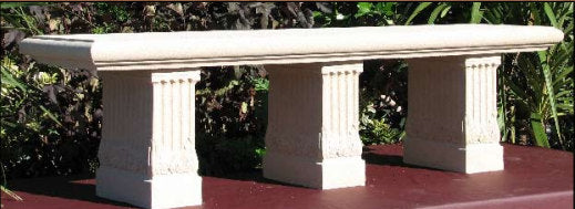 Hand poured architectural dry cast stone garden seat three bases large scale seating