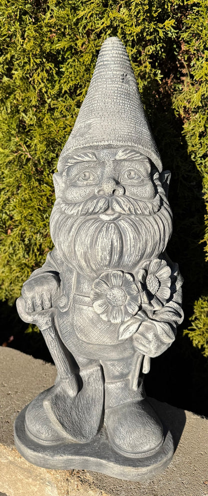 Gardener Garden Gnome  
Catalog Statuary with shovel and flowers in on hand